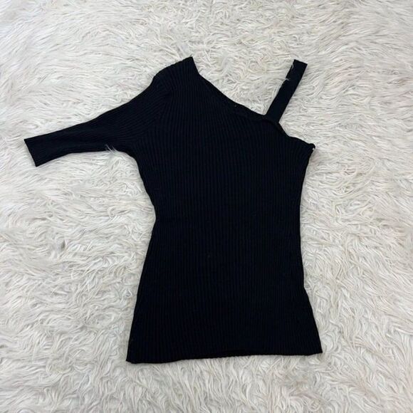 Ashley Stewart Womens Asymmetrical Black Rib Knit Sweater Beaded Plus Size 18/20 - Picture 2 of 7